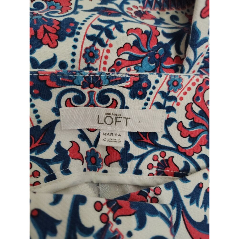 Ann Taylor LOFT Marisa Riviera Crop Pants 4 Pink Blue Paisley Stretch Capri - Picture 4 of 6